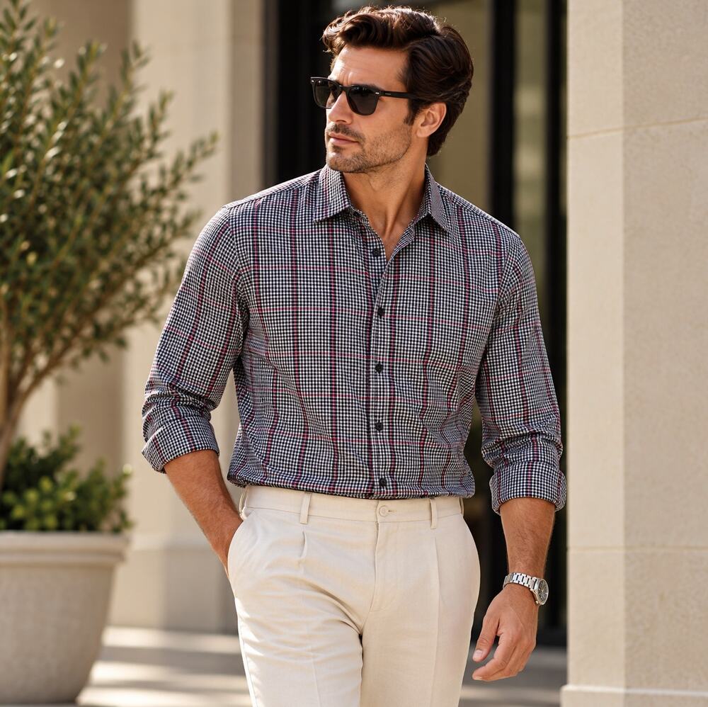 GUCCI Fitted Cotton Button Down Shirt Plaid Black White Red Sz 43/17 $690 {ZZ3}